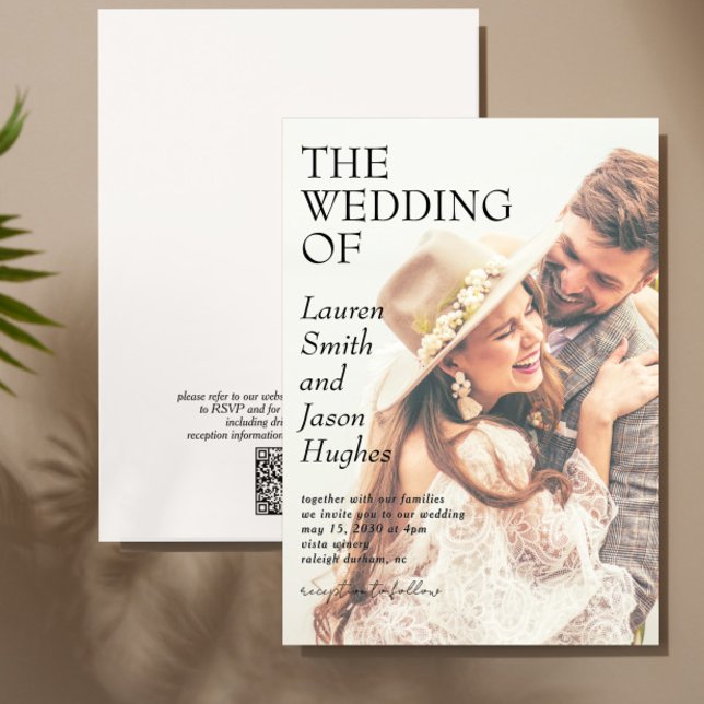 Modern Black & White QR Code Photo Boho Wedding Invitation (Creator Uploaded)