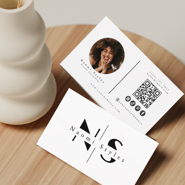 Modern Black/White QR Code Professional Photo Business Card (Creator Uploaded)