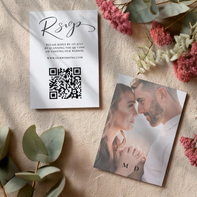 Modern Black & White QR Code RSVP Wedding Card (Creator Uploaded)