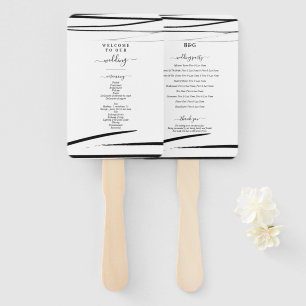 Modern Black White QR Code Wedding Program Hand Fan
