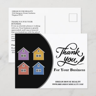 Modern Black & White Real Estate Agent Thank You   Postcard