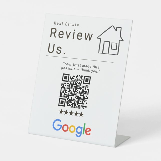 Modern Black White Realtor Review Us QR Code Sign  (Front)