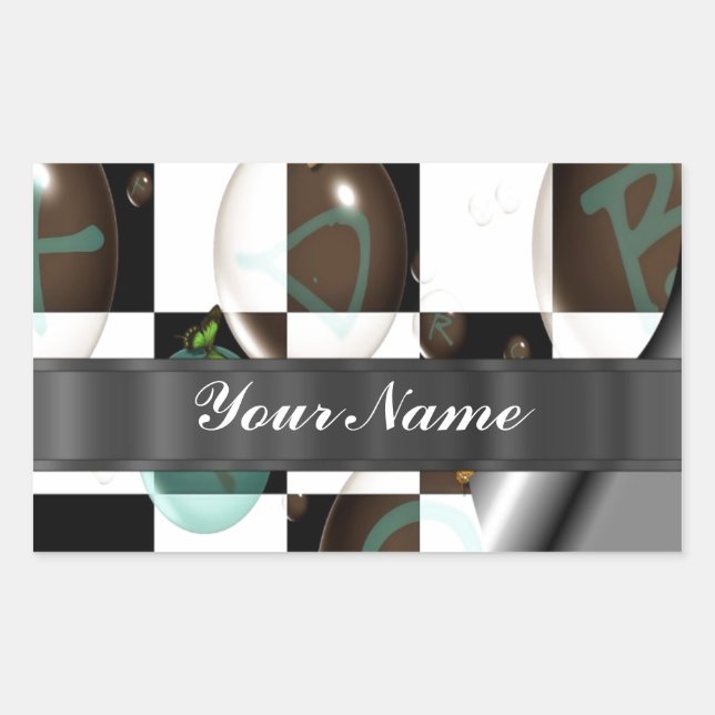 Modern black & white rectangular sticker (Front)