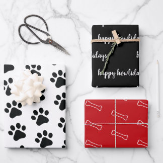 Modern Black White Red Dog Themed Holiday Pet Wrap Wrapping Paper Sheet