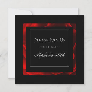 Modern Black & White, Red Floral Accent Invitation
