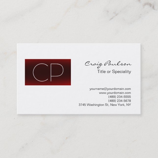 Modern Black White Red Monogram Business Card (Front)