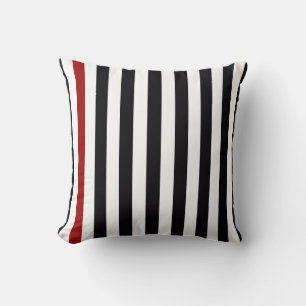 Modern Black, White & Red Striped Throw Pillow – B