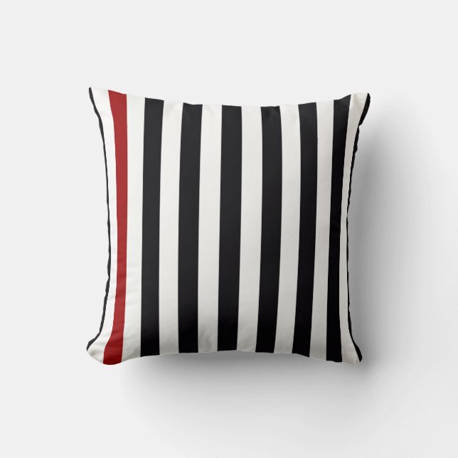 Modern Black, White & Red Striped Throw Pillow – B (Front)