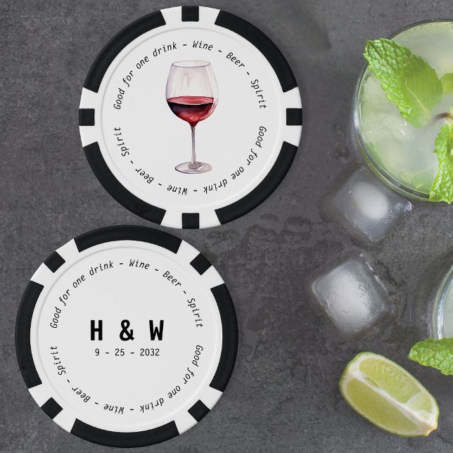 Modern Black White Red Wine Drink Voucher Wedding Poker Chips (Modern Black White Red Wine Drink Voucher Wedding Poker Chips)