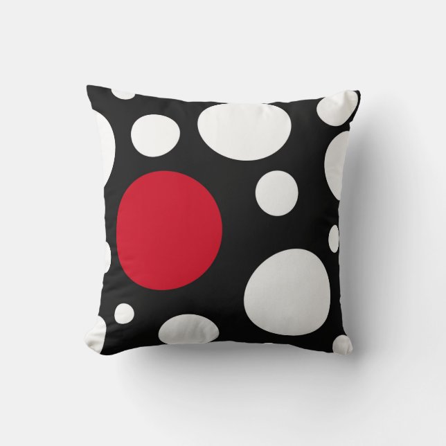 modern black, white & red with circles cushion (Front)