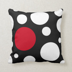 modern black, white & red with circles cushion