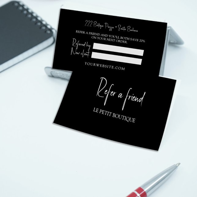 Modern Black White Refer a Friend Referral Card (Creator Uploaded)