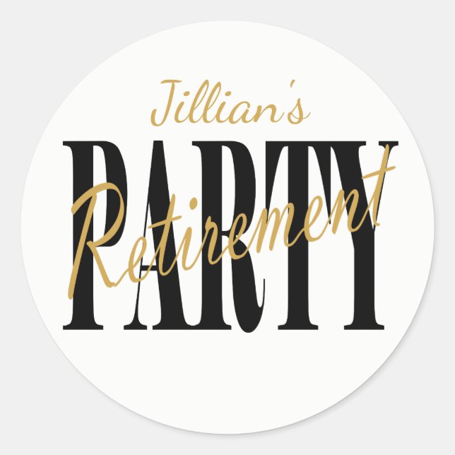 Modern Black & White Retirement Party Stickers (Front)