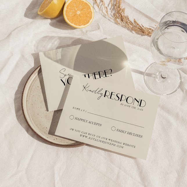 Modern Black White Retro French Whimsical Wedding RSVP Card (Creator Uploaded)