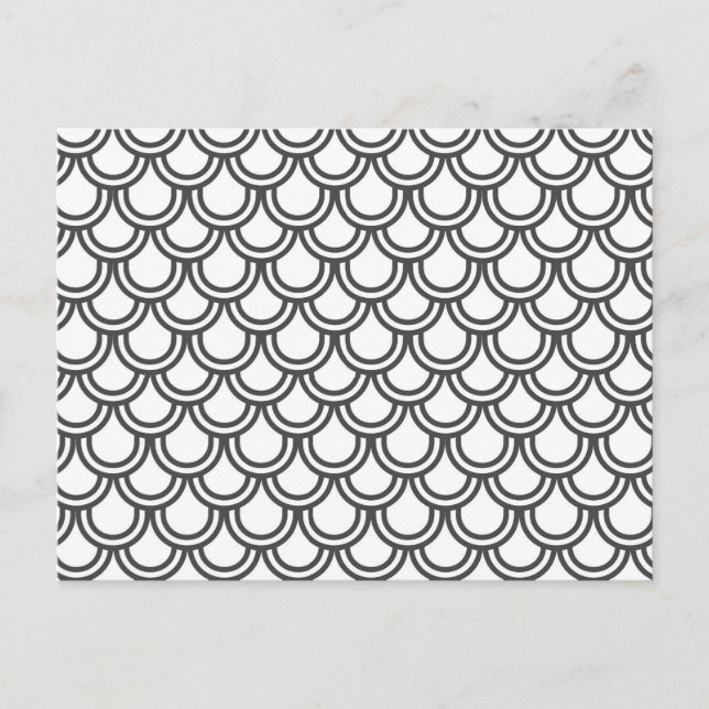 Modern Black White Retro Scallop  Pattern Postcard (Front)
