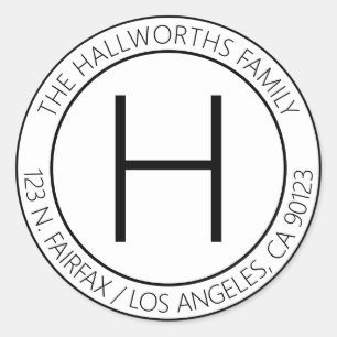 Modern Black & White Return Address Classic Round Sticker