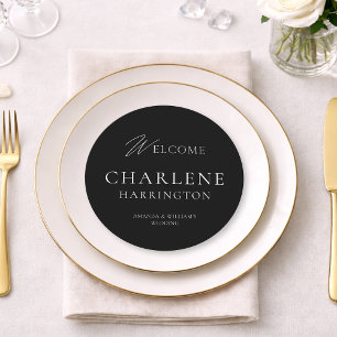 Modern Black & White Round Wedding Sign & Menu