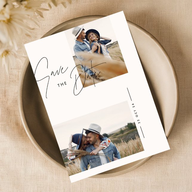 Modern Black & White Rustic Photo Wedding Save The Date (Creator Uploaded)