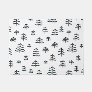 Modern Black & White Scandinavian Christmas Trees Doormat