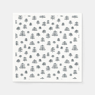 Modern Black & White Scandinavian Christmas Trees Napkin