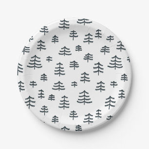 Modern Black & White Scandinavian Christmas Trees Paper Plate