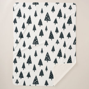 Modern Black & White Scandinavian Christmas Trees Sherpa Blanket