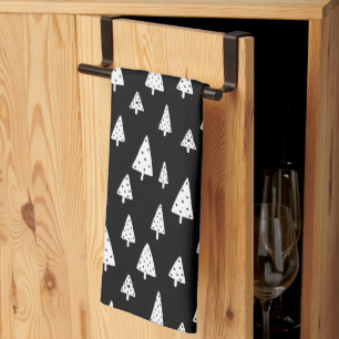 Modern Black & White Scandinavian Christmas Trees Tea Towel
