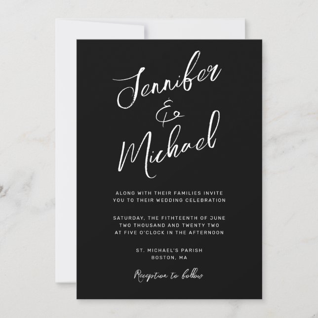 Modern Black White Script  All In One Wedding Invitation (Front)