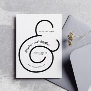 Modern Black White Script Big Ampersand Wedding Save The Date