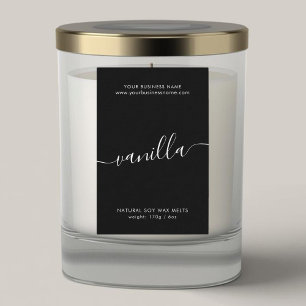 Modern black white script candle product label