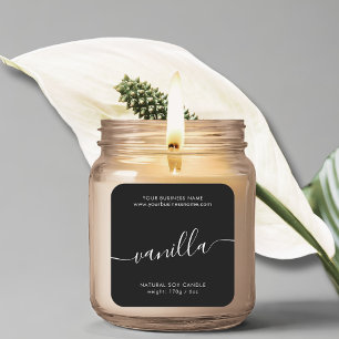 Modern black white script candle product label
