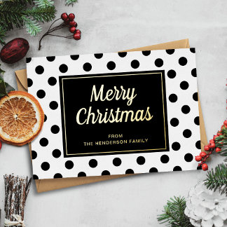 Modern Black White Script Christmas Gold Foil Holiday Card