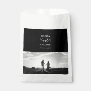 Modern Black & White Script Couple Photo Wedding Favour Bags