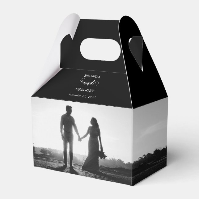 Modern Black & White Script Couple Photo Wedding  Favour Box (Front Side)