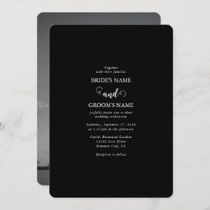 Modern Black & White Script Couple Photo Wedding Invitation