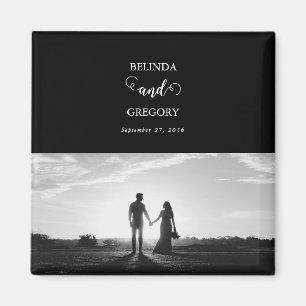 Modern Black & White Script Couple Photo Wedding  Magnet