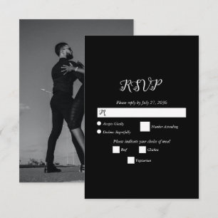 Modern Black & White Script Couple Photo Wedding RSVP Card