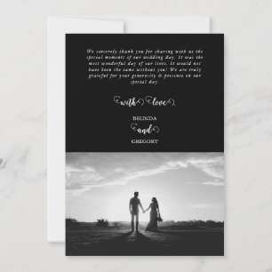 Modern Black & White Script Couple Photo Wedding Thank You Card