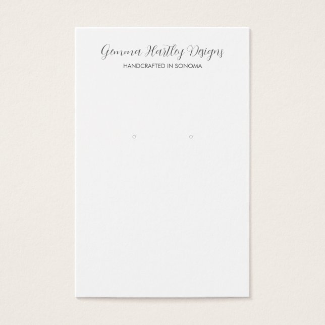 Modern Black White Script Earring Display Cards (Front)