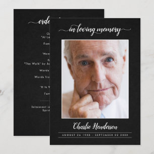 Modern Black & White Script Funeral Program Programme