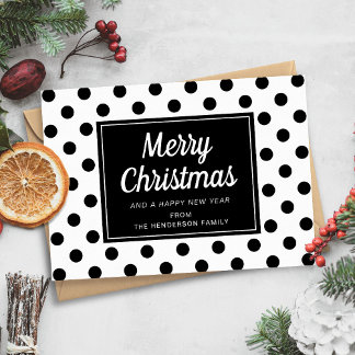 Modern Black White Script Merry Christmas Holiday Card