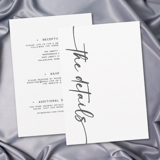 Modern Black White Script Minimal Wedding Details Enclosure Card (Modern Black White Script Minimal Wedding Details Enclosure Card)