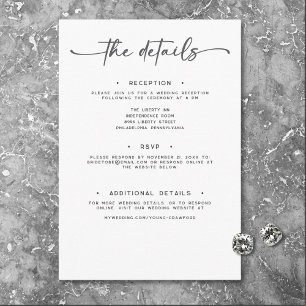 Modern Black White Script Minimal Wedding Details Enclosure Card