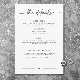Modern Black White Script Minimal Wedding Details Enclosure Card