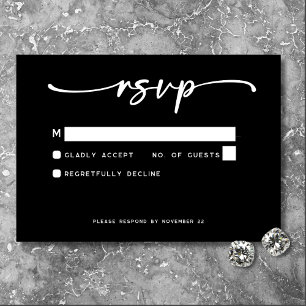 Modern Black White Script Minimal Wedding RSVP Card