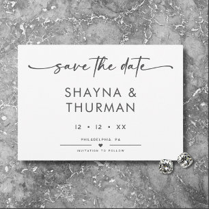 Modern Black White Script Minimal Wedding Save The Date