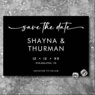 Modern Black White Script Minimal Wedding Save The Date