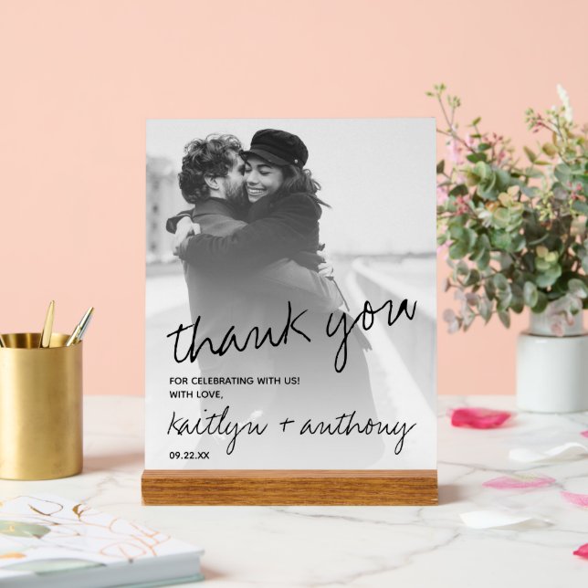 Modern Black & White Script Minimalistic Wedding Acrylic Sign (Wedding)