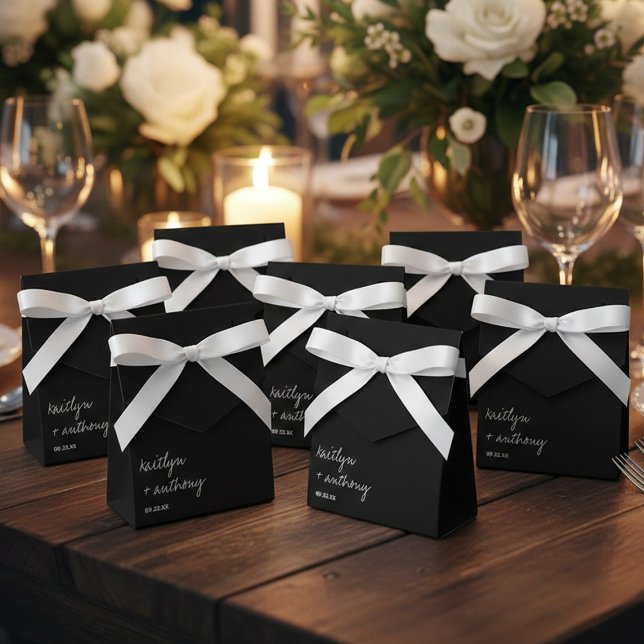 Modern Black & White Script Minimalistic Wedding Favour Box (Creator Uploaded)
