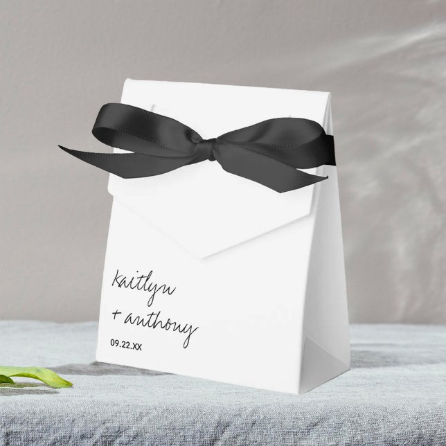 Modern Black & White Script Minimalistic Wedding Favour Box (Creator Uploaded)